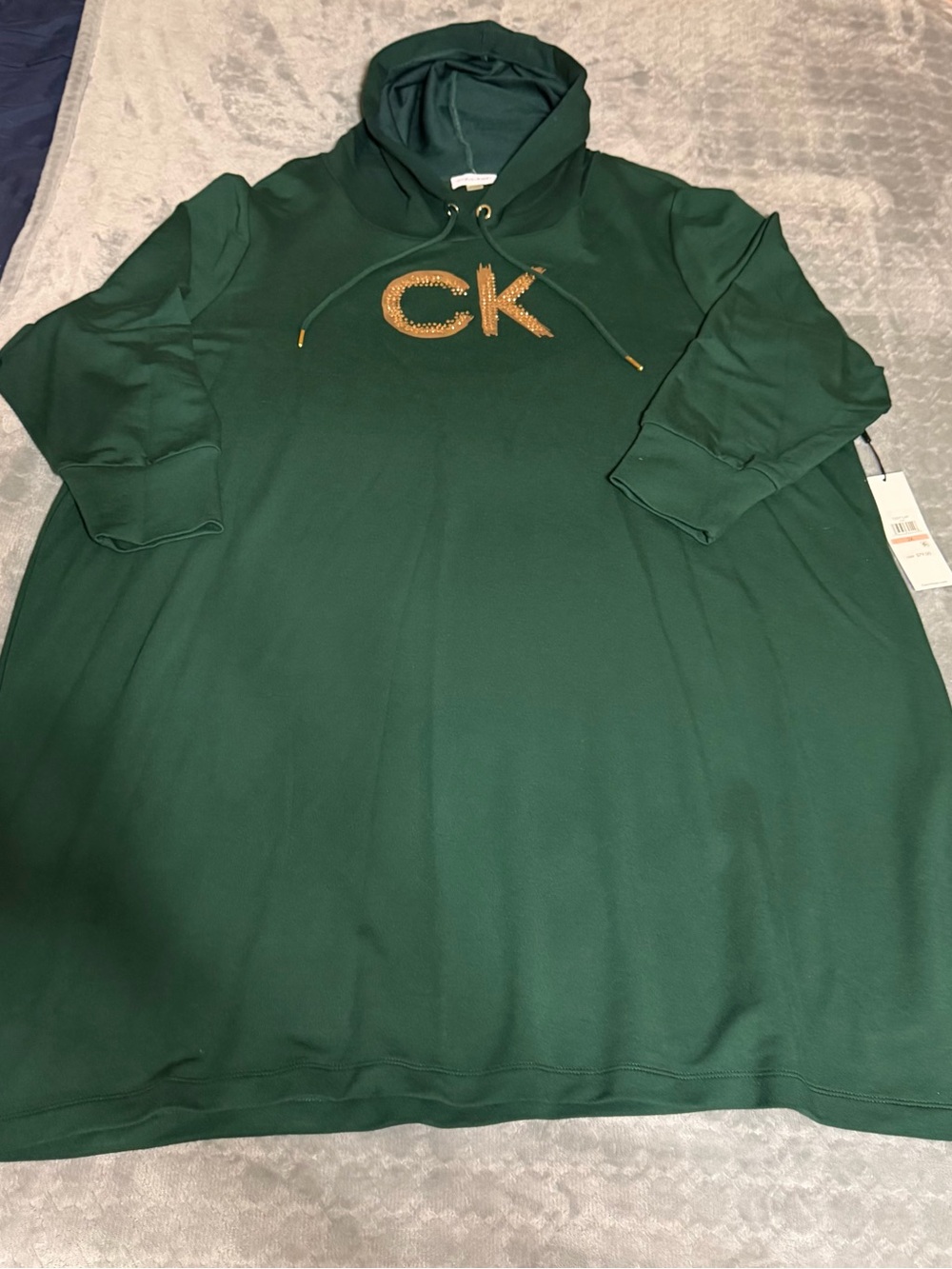 Calvin Klein Dark Green Hoodie with Gold Embellished CK